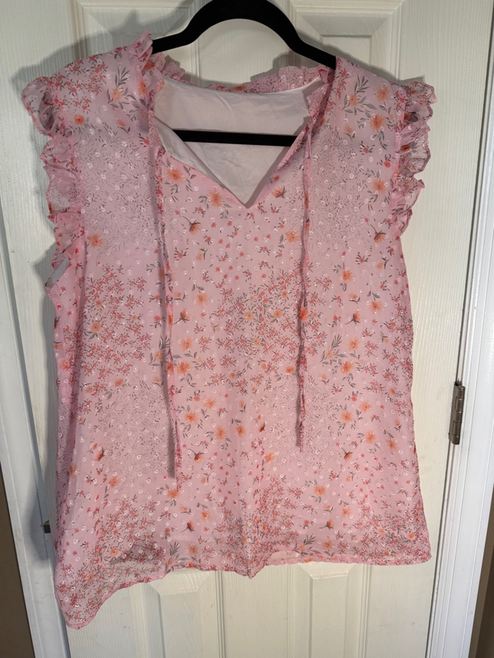 Women’s Pink Floral Ruffle Sleeve Blouse